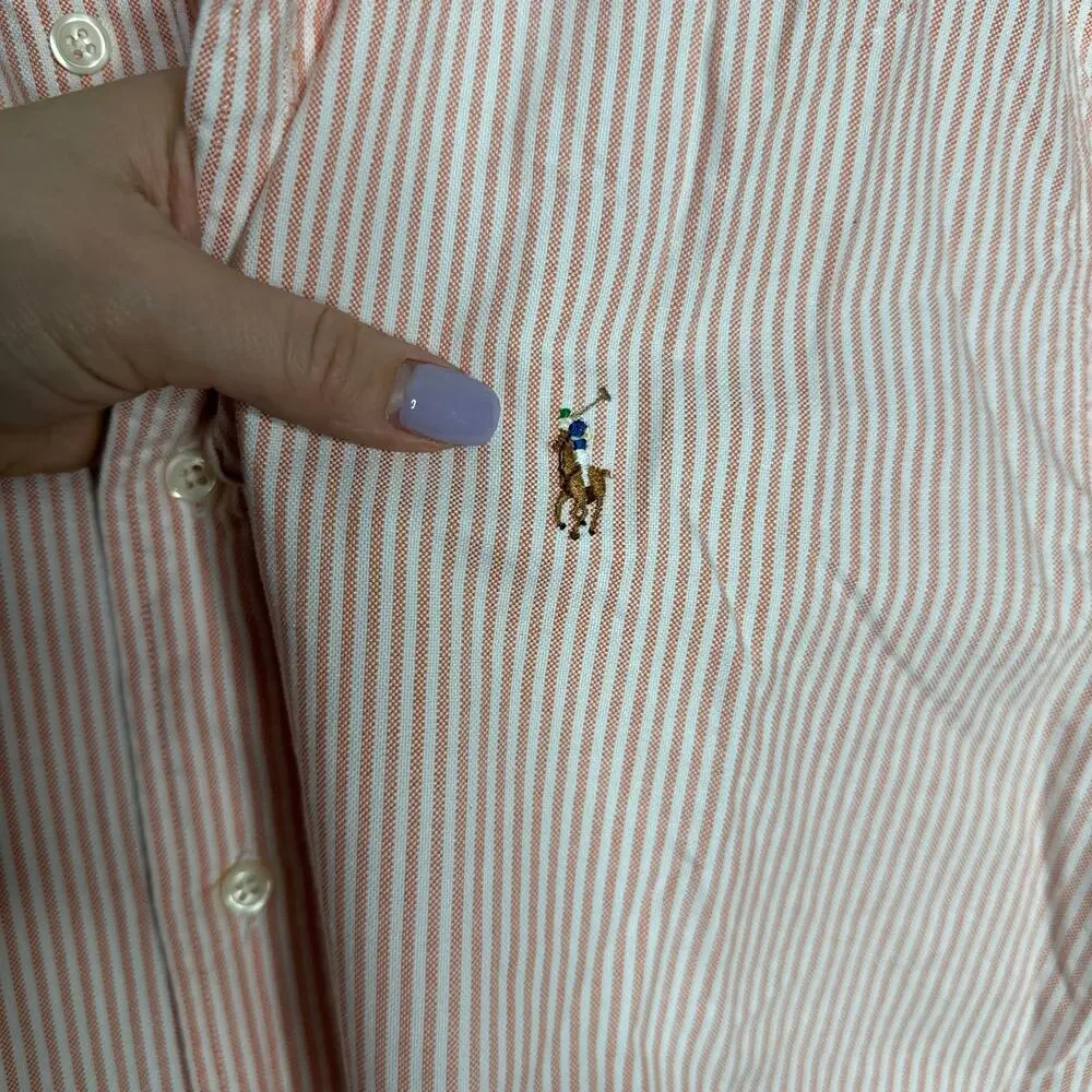 Ralph Lauren Button Down Mens‎ 16.5 32/33 Pink Stripe Classic Fit Cotton Shirt
